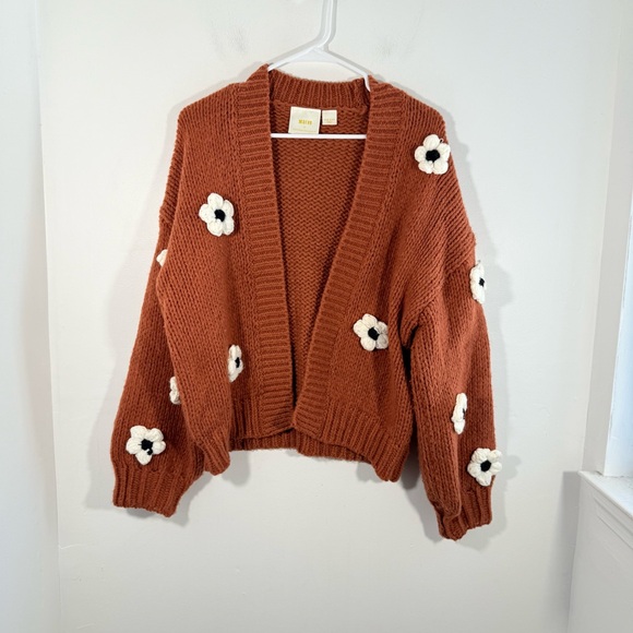 Anthropologie Maeve Susannah 3D Floral Chunky Knit Sweater Cardigan One Size - Picture 2 of 14